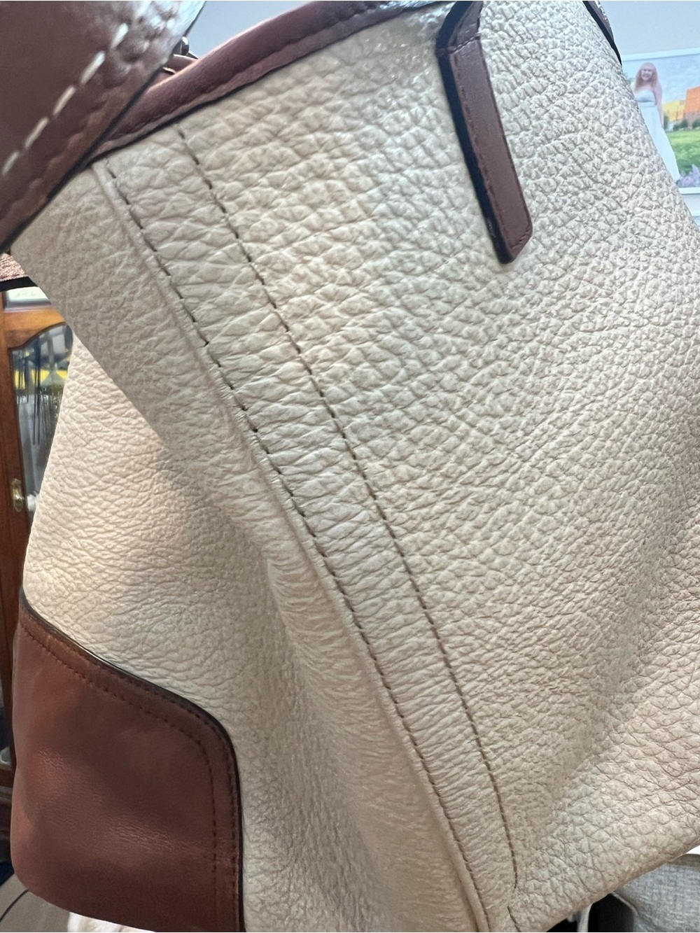 Coach Cream and Brown Leather Two-Tone Tote - Picture 2 of 15